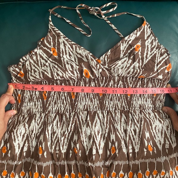 Brown and Orange Printed Halter Top with Ruffle Trim - Picture 9 of 9